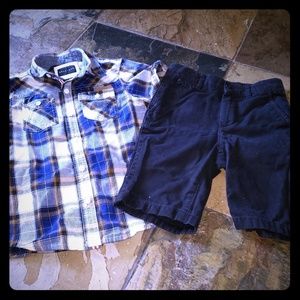 Boys size 7 plaid button down outfit